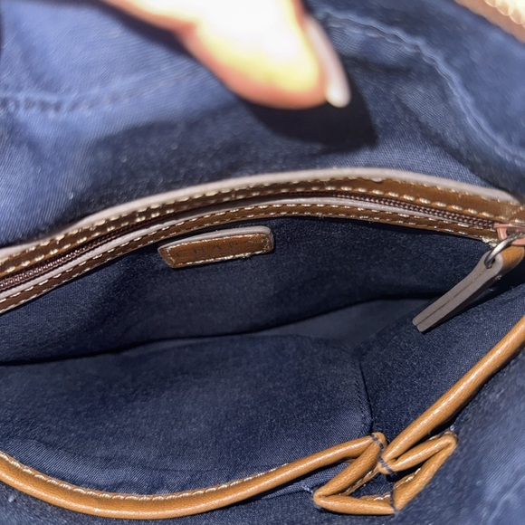 Chaps Ralph Lauren Preppy Nautical Stripe Crossbody Bag Navy Cream & Brown Trim - Picture 6 of 13